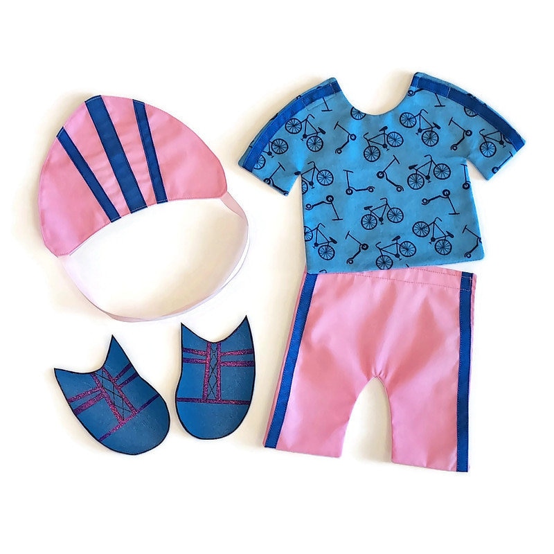 Girl Bike Rider's Outfit for Paper Doll Quilt with matching shorts, shirt, helmet and shoes for dress up interactive pretend play