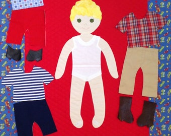 Paper Doll Blanket Pattern For Boy with Clothes for Sewers and Quilters, Interactive and Motor Skills Dress Up Quilt, Gift For Boy or Baby