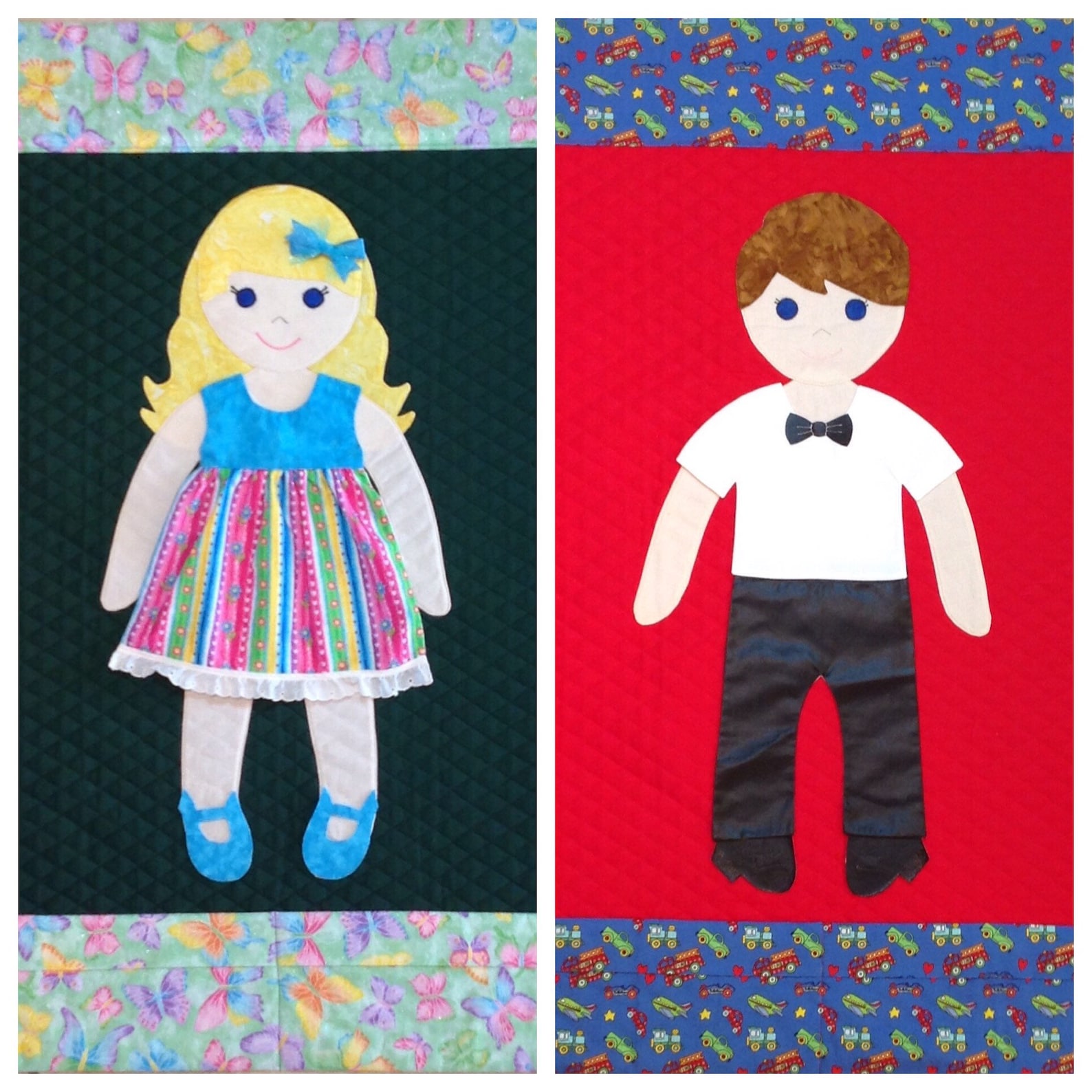 Combined Paper Doll Quilt Pattern for Girl and Boy, Paper Doll Blanket