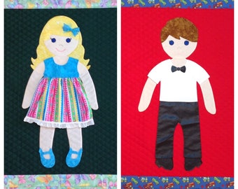 Combined Paper Doll Quilt Pattern for Girl and Boy, Paper Doll Blanket Pattern, Interactive Toy Pattern, Kids Dress Up Quilt Pattern