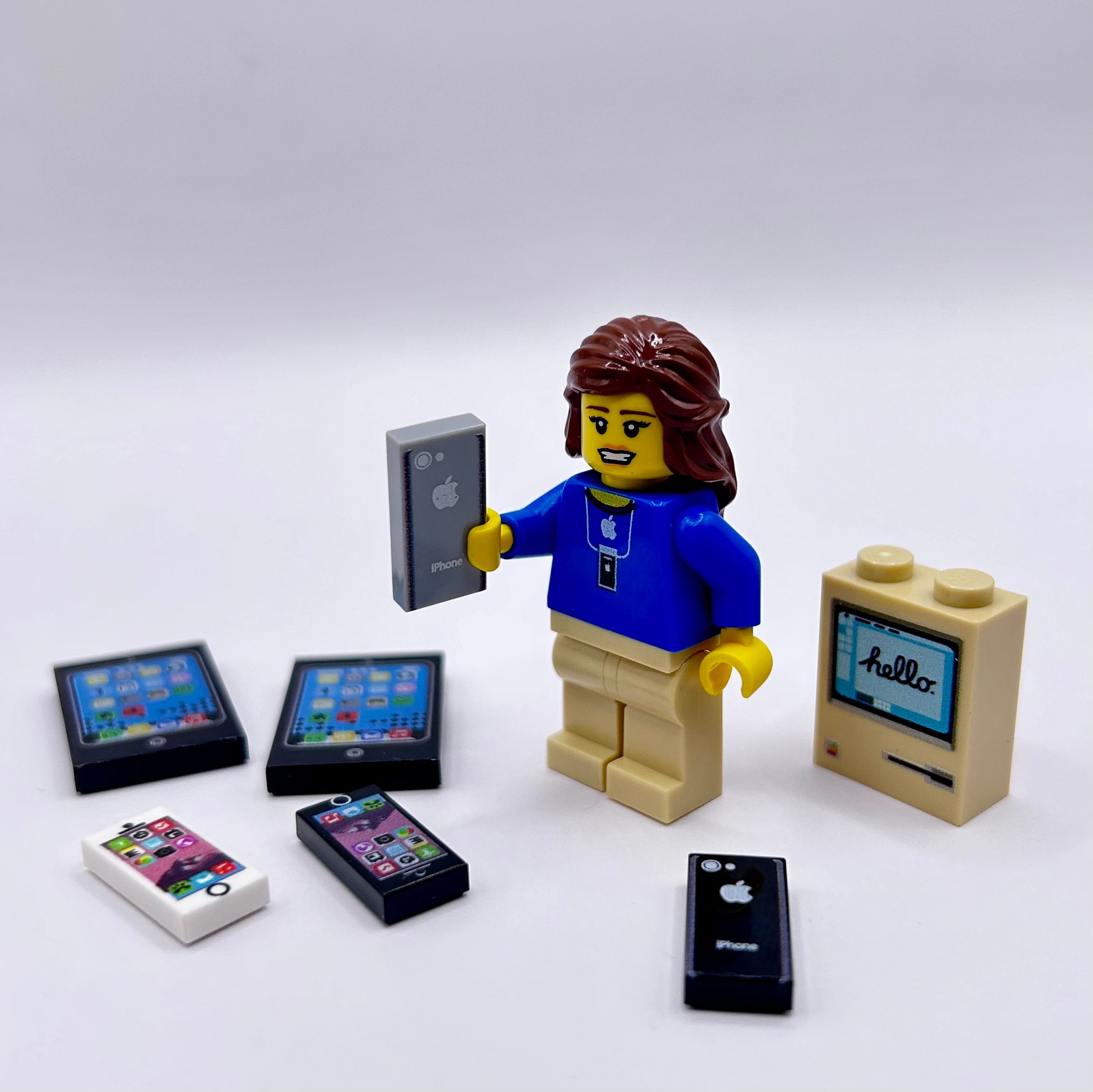 Apple Store Genius Bar pieces and a minifigure, Custom Lego
