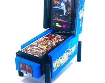 Blue Pinball Machine build, Back to the Future Theme, Minifigure scale, custom made pieces with Lego