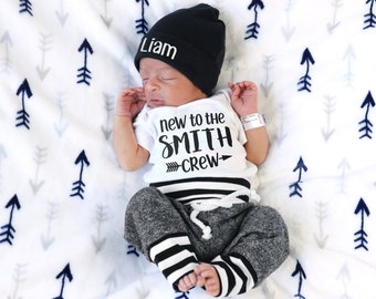 Baby Boy Coming Home Outfit Baby Boy Clothes New to the Crew Outfit Personalized Baby Boy Outfit Baby Boy Gift Newborn Boy Outfit
