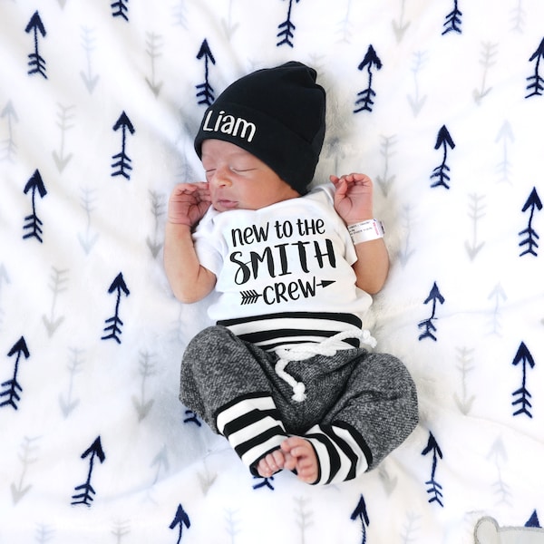 Baby Boy Coming Home Outfit Baby Boy Clothes New to the Crew Outfit Personalized Baby Boy Outfit Baby Boy Gift Newborn Boy Outfit