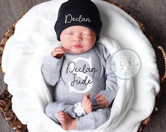 Baby Boy Coming Home Outfit Personalized Newborn Boy Baby Shower Gift Baby Boy Gift Monogrammed Boy Take Home Outfit Baby Boy Hat