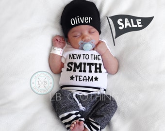 Personalized Newborn Baby Boy Sports Outfit Baby Boy Personalized Hat Baby Boy Gift Baby Boy Clothes Baby Boy Outfit