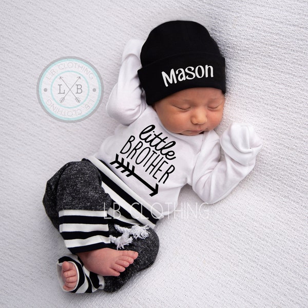 Little Brother Outfit Newborn Little Brother Outfit Black Custom Personalized Take Home Baby Boy Outfit