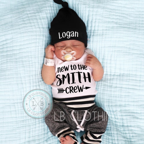 Personalized Name Cute Baby Boy Clothes Onesies Hat Shower Gift Beanie Shoes 