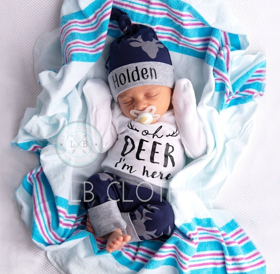 New Baby Boy Mom Gift, New Baby Boy Gift, Newborn Boy Gift, Boy Hospital  Outfit, Baby Boy Coming Home Outfit, Sage Baby Bodysuit, Name Hat 