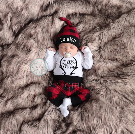 Red Plaid Baby Boy Coming Home Outfit Ropa de bebé recién - Etsy España