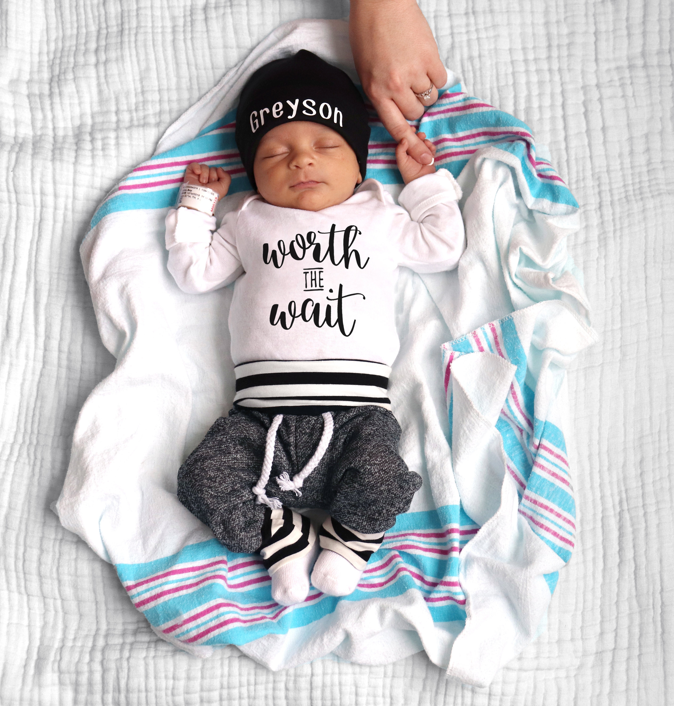 PERSONALIZED NEWBORN BOY Coming Home Outfit baby boy hat baby shower gift newborn outfit new mom expecting mom gift baby boy