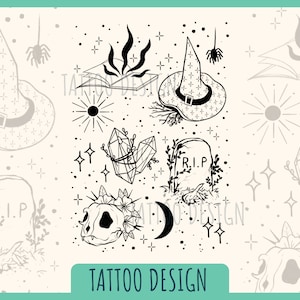 Tattoo design bundle - witchy/halloween