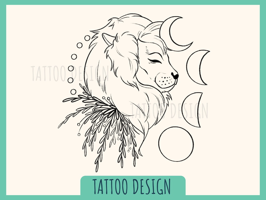 Tattoo Design Lion and Moon Phases - Etsy