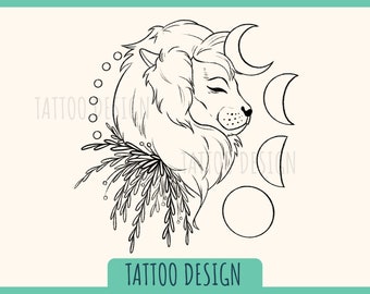 Tattoo design - lion and moon phases