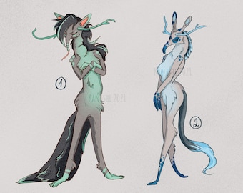Humanoïde wezen Fursona Monster adopteert originele personages