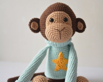 stuffed monkey gift for kids, crochet jungle animal, monkey lover present, funny monkey for toddler, cute snuggler toy, plush soft plaything