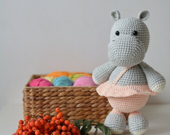 crochet hippo ballerina, amigurumi toy, nursery toys, nursery ideas, stuffed animal, baby shower gift, soft animal toy, hippo handmade toy