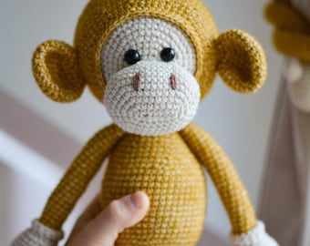Cute stuffed monkey, jungle animal toy, nursery baby essentials, funny monkey curtain tieback, snuggler for toddler, plush soft plaything