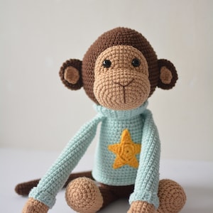 stuffed monkey gift for kids, crochet jungle animal, monkey lover present, funny monkey for toddler, cute snuggler toy, plush soft plaything