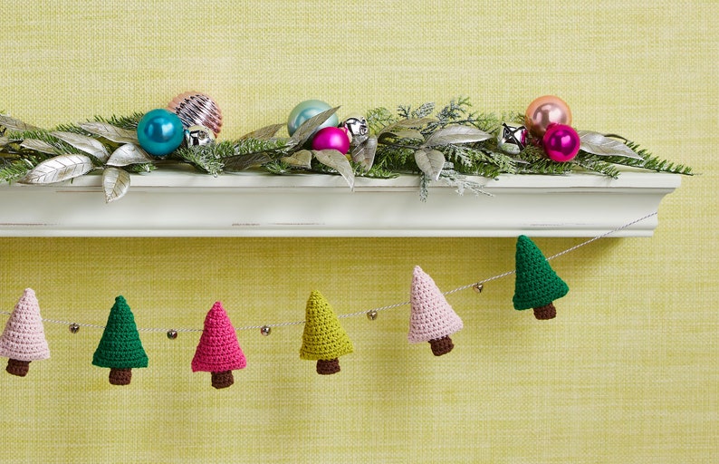 christmas crochet garland, crochet christmas decor, woodland christmas ornaments, wall hanging garland, christmas decor ideas image 4
