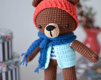handmade teddy bear toy, soft plush doll with clothes, christmas present for kids and toddlers, cute bear gift for preschooler