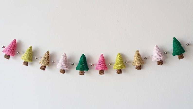 christmas crochet garland, crochet christmas decor, woodland christmas ornaments, wall hanging garland, christmas decor ideas image 1