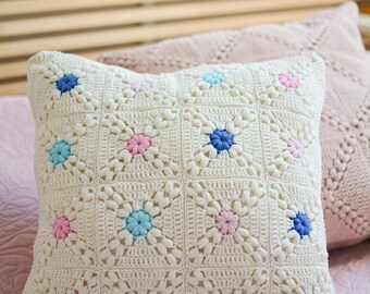 Crochet Pillow Cover: Boho Cottagecore Cozy Decor, Handmade Farmhouse Cushion