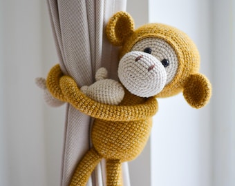 stuffed monkey with long arm, jungle animal toy, nursery baby essentials, funny monkey curtain tieback, cute snuggler, plush soft plaything