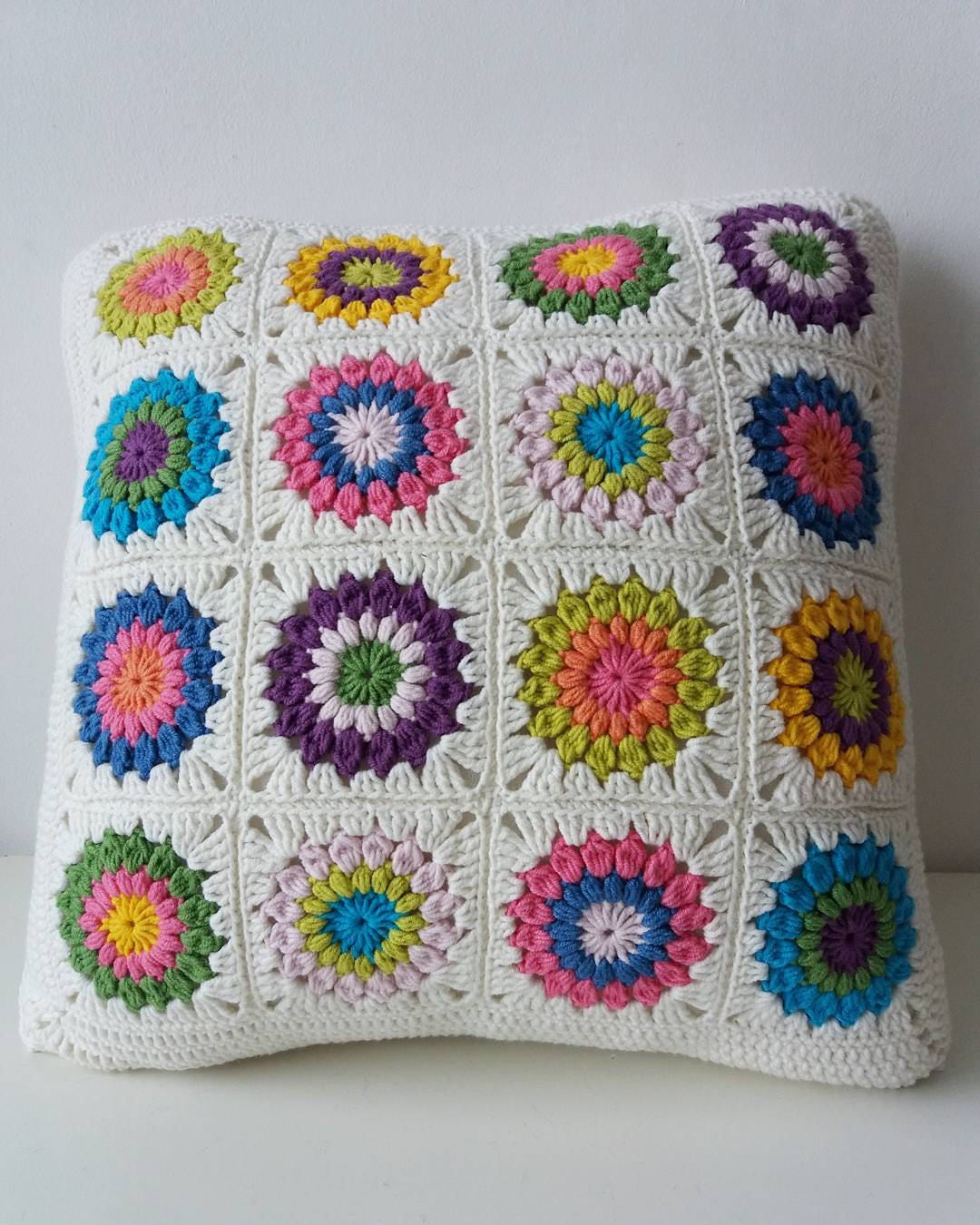 Crochet Pillow Granny Square Cover Pillow Decorative Pillow Etsy