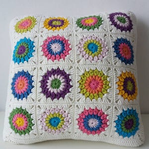 Crochet Pillow, Granny Square Cover Pillow, Decorative Pillow, Colourfull Handmade Home Decor