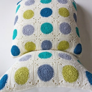 dots pillow, dots fabric, geometric pillow, dots pillow cover, crochet pillow, granny square crochet, green pillow cover, decorative pillow image 2