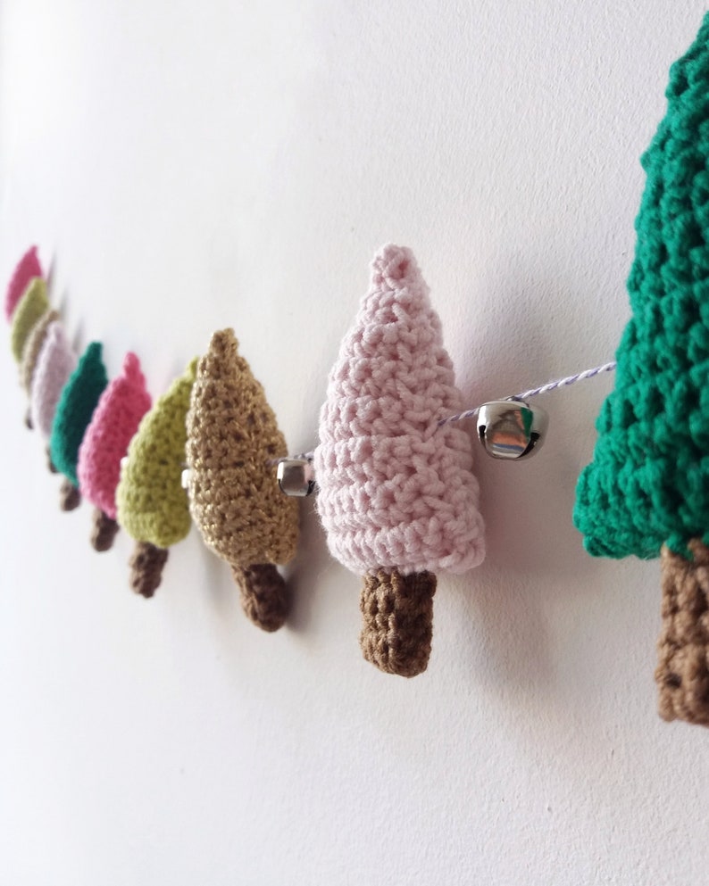 christmas crochet garland, crochet christmas decor, woodland christmas ornaments, wall hanging garland, christmas decor ideas image 2