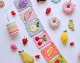 Colorful fruit garland for nursery, multi color bunting for baby room, summer garden party decoration, strawberry babyshower decor