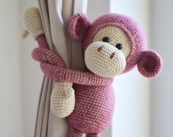 Crochet Monkey Plush Toy: Long Arms, Nursery Decor, Curtain Tieback