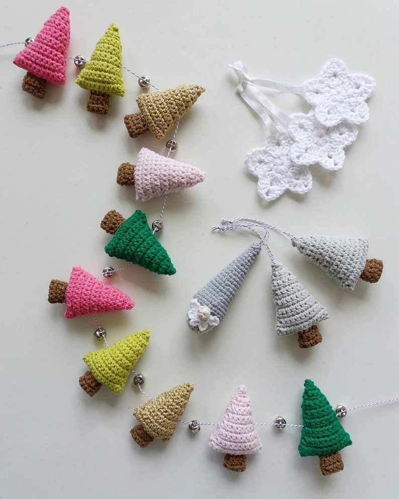 christmas crochet garland, crochet christmas decor, woodland christmas ornaments, wall hanging garland, christmas decor ideas image 3