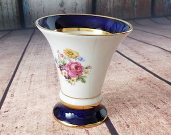 Royal Dux Porcelain Vase: Cobalt Blue Floral Bud Vase, Czech Bohemian Decor