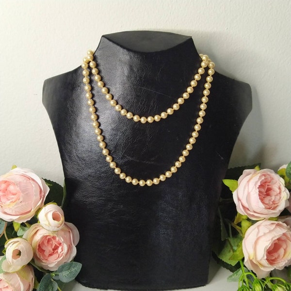 Vintage Faux Pearl Necklace Napier Signed Bride Wedding Necklace 30 inch Mid-Century Elegant Wedding Accessory 60s Classic Women's Jewelry