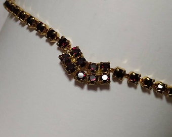 Thin bracelet with garnet crystals Red and gold bracelet Sparkly crystals bracelet Gift for girlfriend