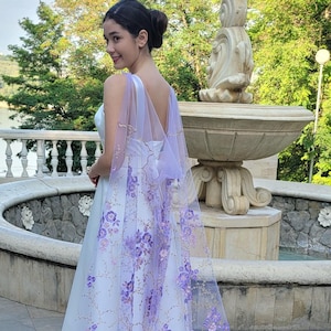 Lilac violet purple 3D Floral wedding cape, flowers wedding cape, petal leaves cape, secret garden wildflower cape, garden colorful veil