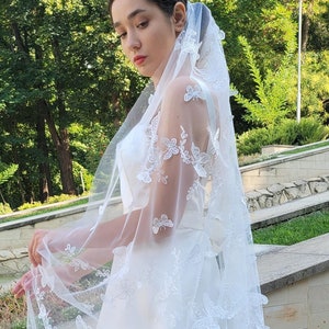 Draped 3D butterflies wedding veil, butterfly wedding veil cape, red black white 3D butterflies bridal veil, butterfly wedding cloak shrug
