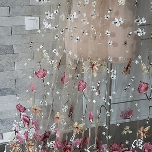 Burgundy flower wedding veil, pink red golden blue floral bridal veil, secret garden wildflower colorful veil, botanical garden blue veil