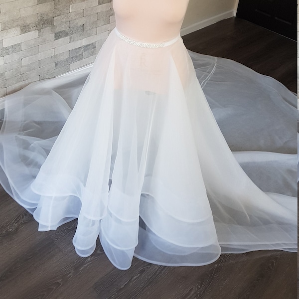 Organza wedding skirt, wedding overskirt extra long train horsehair hem, bridal separates skirt, detachable organza skirt, removable train