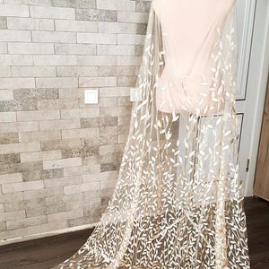 Golden Leaves Wedding Cape: Sparkle Sequins Leaf Autumn Floral Botanical Garden Bohemian Bridal Cloak.