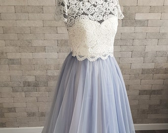 Blush Blue Ombre Wedding Dress: Bohemian Tulle Bridal Separates