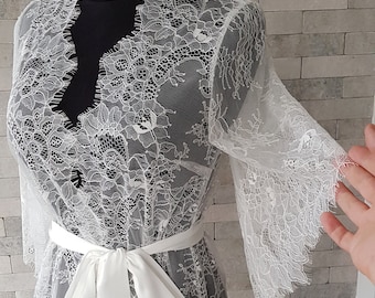 Luxurious getting ready lace robe, wedding robe, lace robe, nightgown, bridal robe, bridesmaids robe, lace lingerie, mother's gift for her