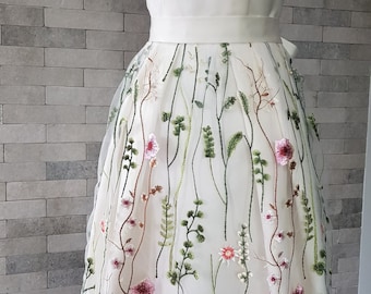 Flower Embroidered Wedding Skirt: Bridal Separates, Flowers Overskirt, Colorful Women Floral Skirt.