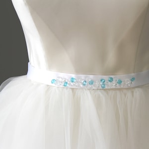 Something blue bridal sash, satin bridal belt, blue wedding sash, vintage wedding belt, blue bridesmaid belt, bridesmaid sash with crystals.