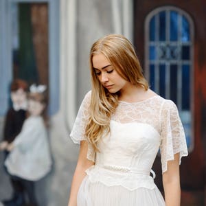 Original french lace and tulle corset wedding dress, bridal separates, long sleeves wedding dress, vintage wedding dress, bohemian wedding