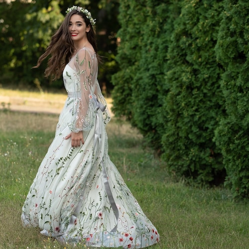 Flower Wedding Top Long Sleeve Wedding Top Dress Bridal Etsy