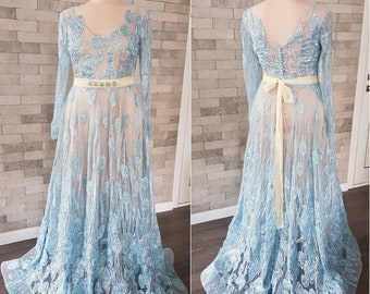 Blue lace long sleeve dress hotsell